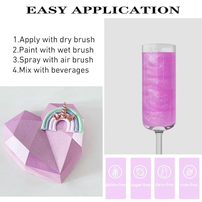 Hot Pink Edible Luster Dust for Cake Decorating ??10g Colaele Shimmering Edible Glitter Dust for Chocolates, Metallic Food Coloring Powder for Edible Glitter for Drinks Cocktails, No Gluten,Vegan