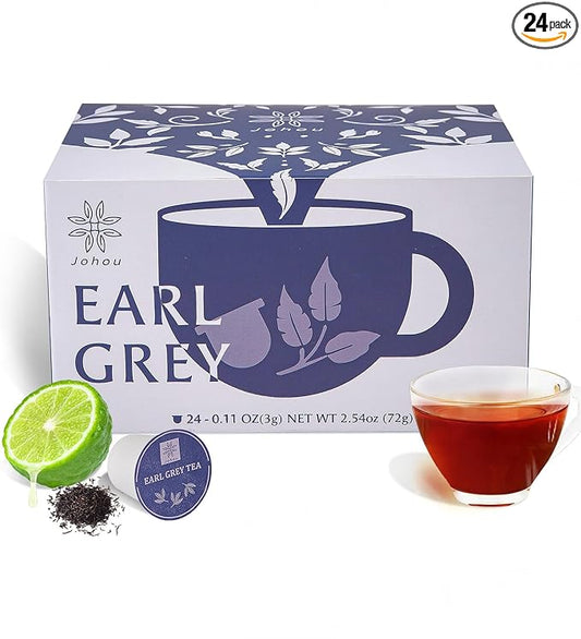 Johou Earl Grey Tea Pods, Compatible with All K-Cup Brewers & Keurig 2.0, 24 pods