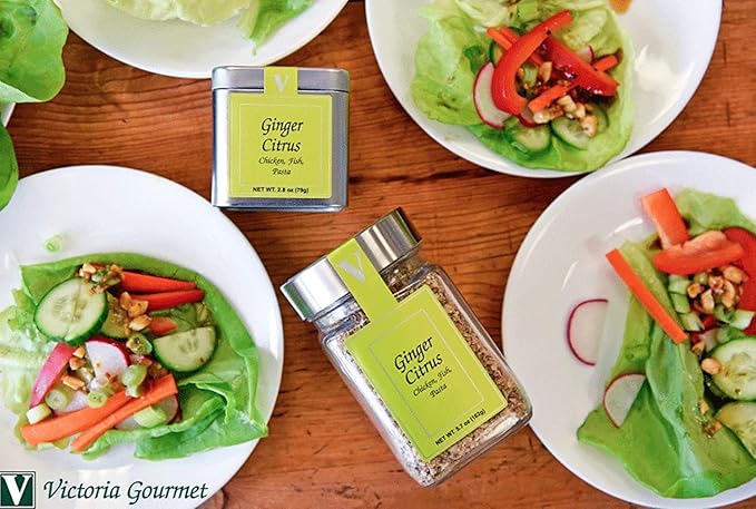 Ginger Citrus Seasoning (5.7 oz. Jar) blends the warm, pungent flavor of ginger and the tart bright taste of orange and lemon for a delicious taste experience that's a perfect complement to chicken, fish or pasta.