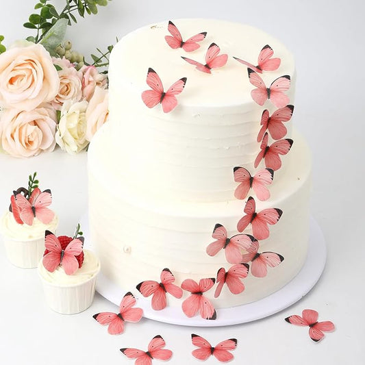 50PCS Edible Butterflies for Cake Decorating Pink Butterfly Cake and Cupcake Toppers Small Pastel Wafer Paper butterfly Decor for Wedding Baby shower Birthday Cake Topper Pink