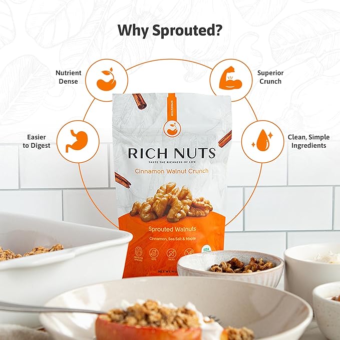 Rich Nuts Variety Pack Sprouted Nuts | Gourmet Flavored Pecans, Walnuts, and Trail Mix | Vegan, Paleo and Keto Friendly | Non-Roasted from Dehyrdated Germinated Raw, Whole Nuts | 4-5 Oz Bags (6 Pack)