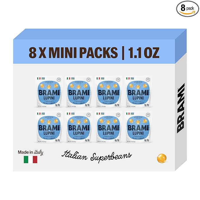 Brami Lupini Beans Snack, Sea Salt & Vinegar | 7g Plant Protein, 0g Net Carbs | Vegan, Vegetarian, Keto, Plant Based, Mediterranean Diet | 1.1 Ounce (Pack of 8)