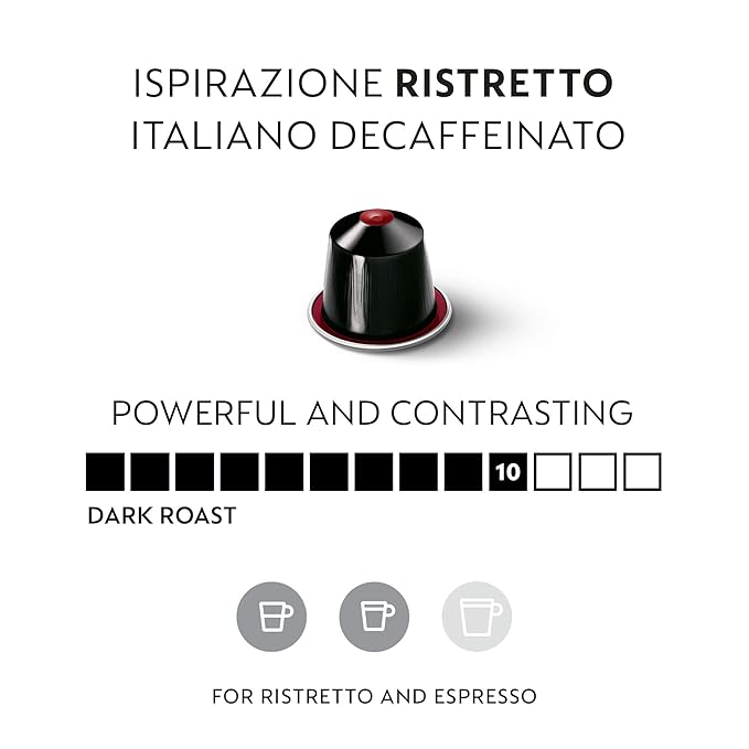 Nespresso Capsules Original Line, Ristretto Decaffeinato, Dark Roast Coffee, 50 Count Coffee Pods