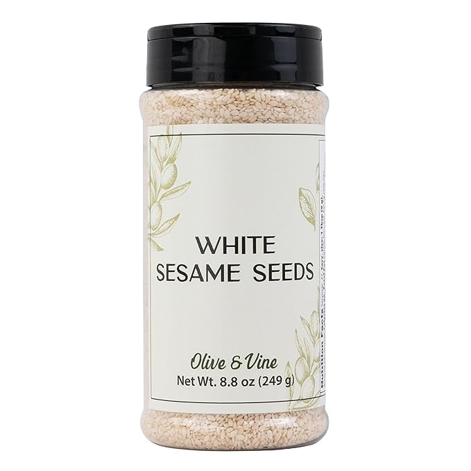 Olive & Vine White Sesame Seeds, Nutty Flavor, For Baking & Cooking, Rich Tradition, Authentic Taste, For Global Recipes (8.8 Ounce)