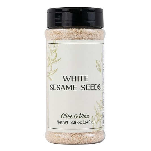 Olive & Vine White Sesame Seeds, Nutty Flavor, For Baking & Cooking, Rich Tradition, Authentic Taste, For Global Recipes (8.8 Ounce)