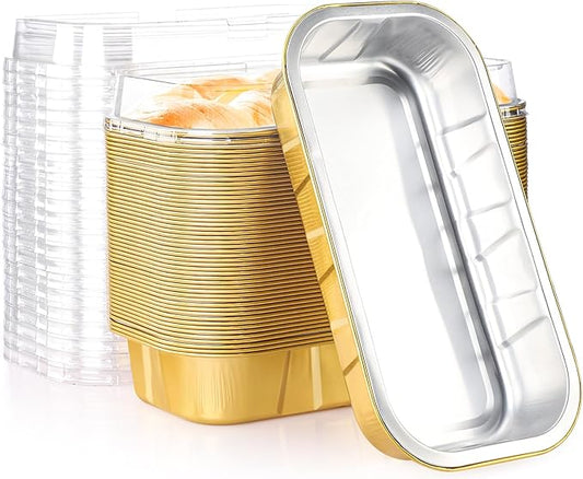 EUSOAR Disposable Ramekins with Lids, Gold 20.9oz 50pcs Mini Cake Pans with Lids，Disposable Bread Creme Brulee Muffin Ramekins Cupcake Cups Pan for Baking, for Party Favor Birthday