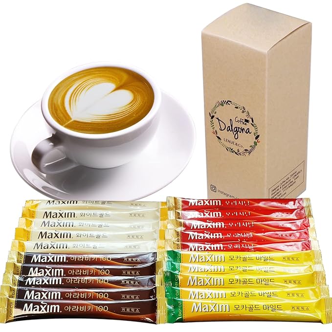 Korean 3 in 1 Instant Coffee Variety Sample Packets with Gift Box Set, Camping Essentials, Maxim Instant Coffee Mix Combination 20 Sticks