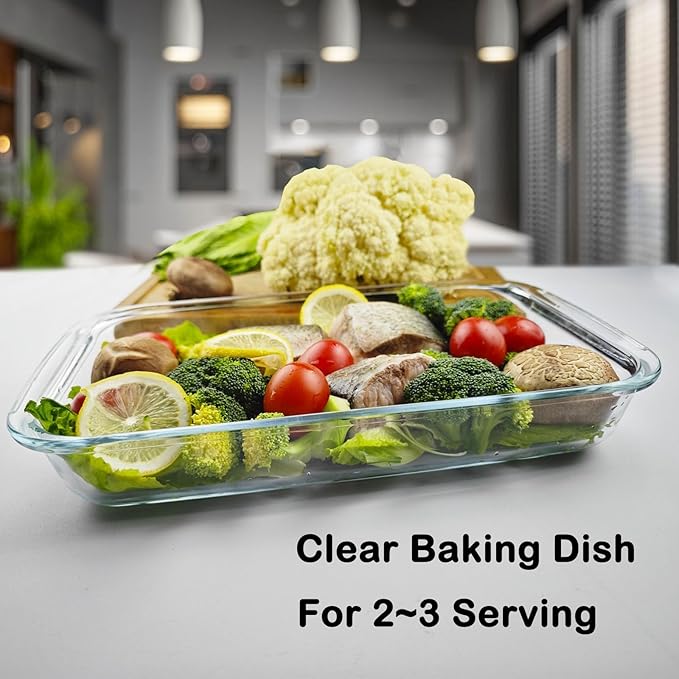 2L Rectangular Glass Baking Dish for Oven, 13.6in x 8in Borosilicate Glass Casserole Dish, Oven Safe Glass Baking Pan