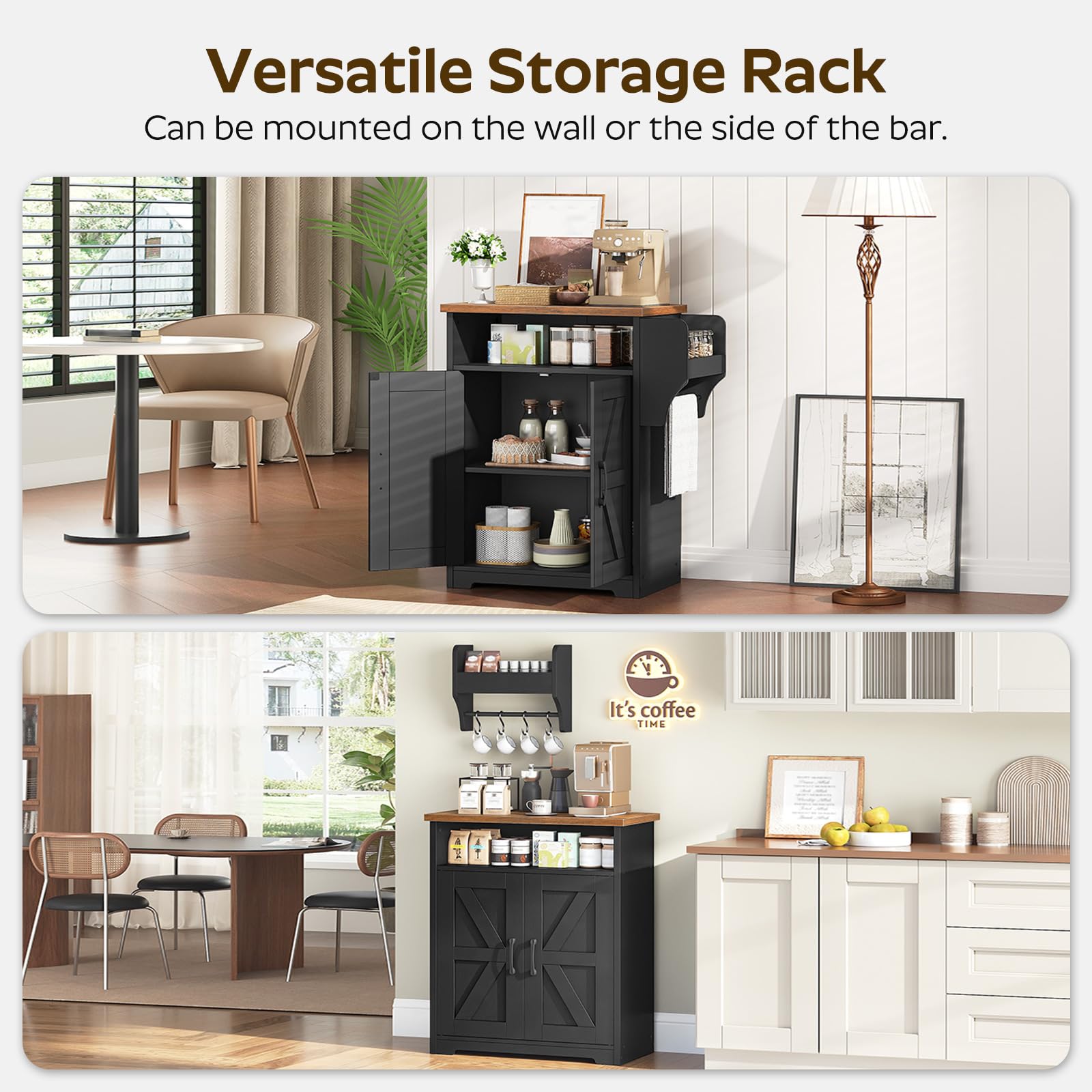 YATINEY Coffee Bar Cabinet, Kitchen Island with Storage, Farmhouse Sideboard Buffet Cabinet with