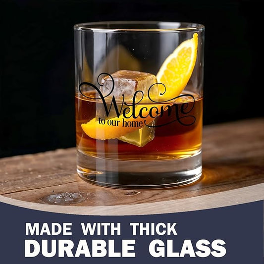 Housewarming Gifts Whiskey Glasses 10 oz, Homeowner Gifts, Welcome To Our Home Old Fashioned Rocks Glasses for Women Men Drinking Scotch Bourbon Cocktail Liquor Vodka