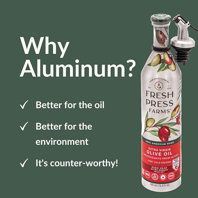 Fresh Press Farms Cold Pressed High Heat Extra Virgin Olive Oil for Pan Frying and Grilling, 16.4 Fl Oz (Pack of 2), Georgia Grown, 100% American Made, Unrefined, Certified Whole30, Non-GMO, Keto, Paleo, Gluten Free