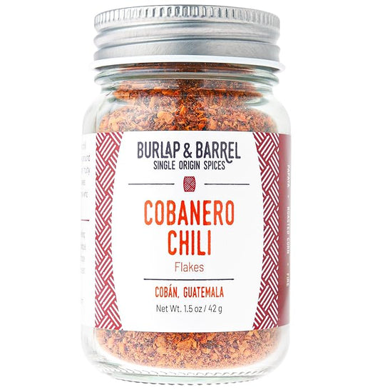 Burlap & Barrel Cobanero Chili Flakes ??Smoky Heat with Fruity, Peachy Aroma ??Red Chili Flakes for Spicy Dishes ??As Seen On Shark Tank - 1.5oz Glass Jar