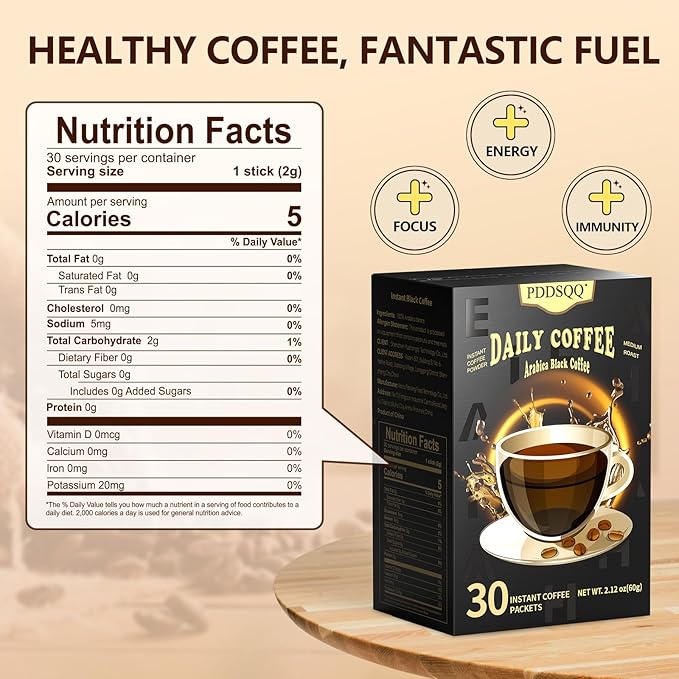 Instant Coffee Packets Single Serve Sticks 30 Sachets, Medium Roast Arabica Black Coffee Individual Packs for Camping Travel, Sugar Free Instant Hot/Iced Coffee Packs, Bulk Instant Coffee Singles
