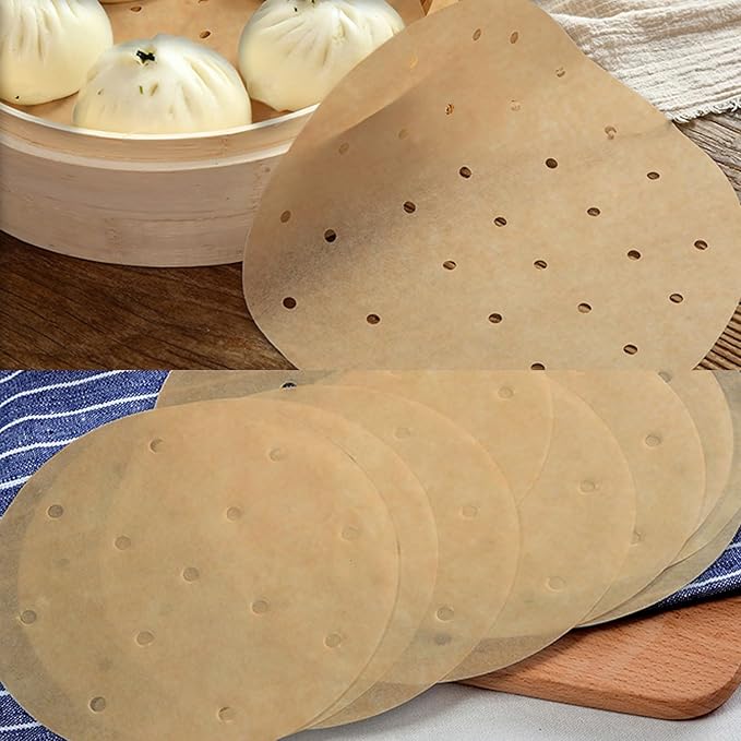 Numola Air Fryer Parchment Paper Liners, 100 Pcs Disposable Papers Liner for Baking, 9 Inch Safe and Non-stick Unbleache Steamer Liner for Microwave, Oven, Steaming Basket