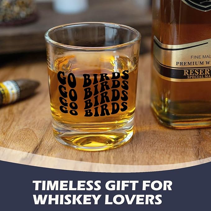 Football Gifts Whiskey Glasses 10 oz, Football Fans Lovers Players Coach Gifts, Go Birds Old Fashioned Rocks Glasses for Women Men Drinking Scotch Bourbon Cocktail Liquor Vodka