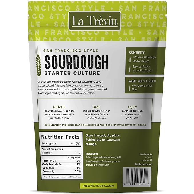 Sourdough Starter Culture San Francisco Style - Homemade Artisan Bread - Fast Activating Sourdough Starter Culture - Dehydrated Live Culture Bread Mix - Easy Instruction Manual- KOSHER - By LA Trevitt