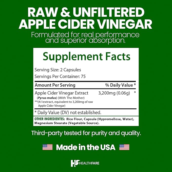 Apple Cider Vinegar Capsules with the Mother | 3200mg Raw, Organic & Unfiltered ACV | 150 Vegan Pills | Maximum Strength Supplement for Detox & Digestion | Non-GMO, Gluten-Free, Made in USA