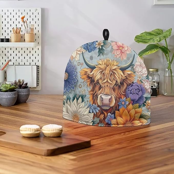 Highland Cow Tea Cozy for Teapot - Insulated Showy Flower Pot Cover, Bohemia Cattle Wildlife Kettle Kitchen Dust Cover