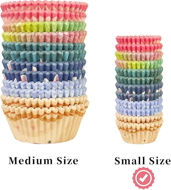 qiqee Easter 300PCS Mini Cupcake Liners Cupcake Cups 6 Designs Gradient Cupcake Papers Baking Cups Cupcake Wrappers (Small Size)