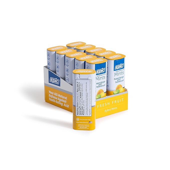 Epic 100% Xylitol Mints - Aspartame Free, Sugar Free - Fresh Fruit Flavored Mints, 55 Pieces (Pack of 10)