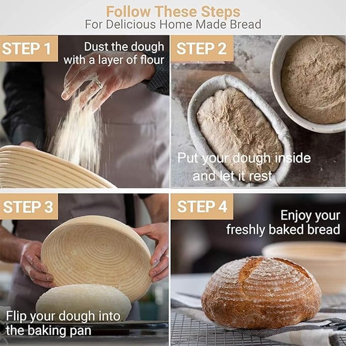 Banneton Bread Proofing Basket 2 pack 9 inch Round Basket with Liner, Bread Proofing Basket Perfect for Professional & Home Sourdough Bread Baking, Artisan Sourdough Bread (Set of 2 pack 9" Round)