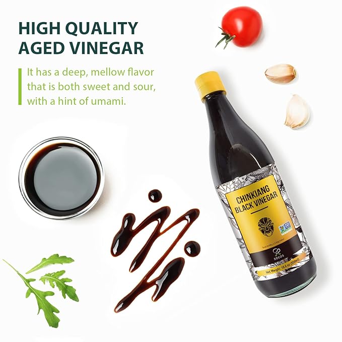 Soeos Chinkiang Vinegar, 18.6 fl oz (550ml), Chinese Black , Traditional , Organic , Zhenjiang Xiangcu, Black Rice Vinegar | Condiment for Cooking Noodles, Braised Meat, Cold Appetizers