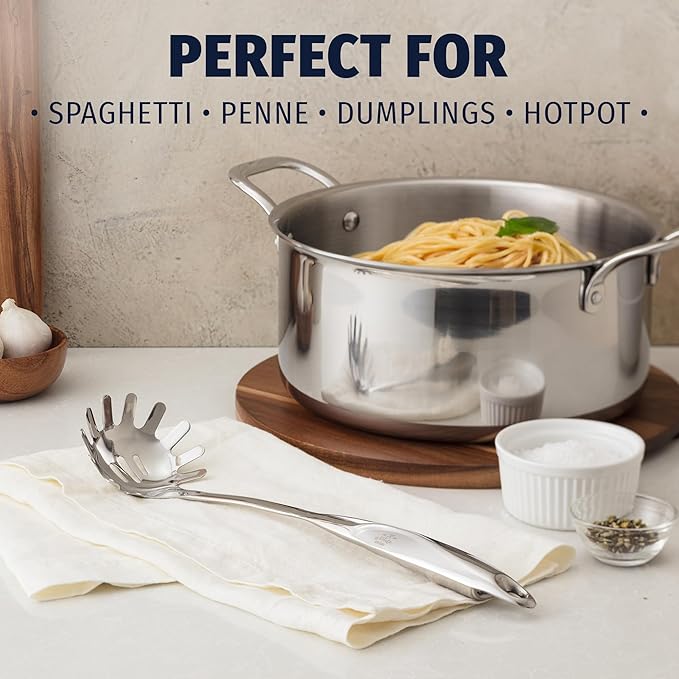 Zulay Kitchen Premium Stainless Steel Spaghetti Server ??Pasta Fork with Teeth ??Easy to Use & Clean Pasta Utensil ??12??Pasta Server