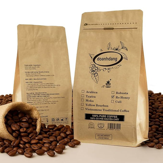 doanhdang - 17.6 Oz Premium Honey Robusta Whole Bean Coffee, 100% Medium Roast, Rich Flavor for Espresso Shot and Brew, Origin from Vietnam, Whole Med Roast Beans, Pack of 1, Phin Filter Included