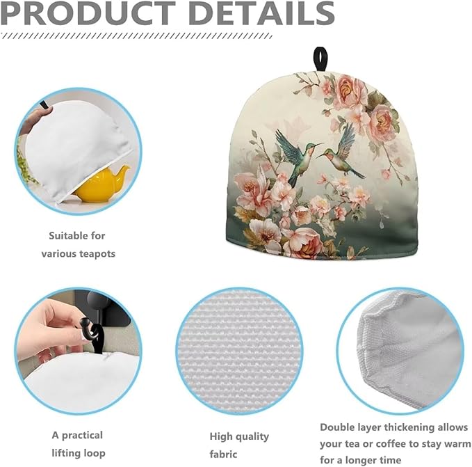 Hummingbird Flower Tea Cozy for Teapot Tea Insulated Cosy for Kitchen Accessory Tea Pot Cozy for Keeping Warm