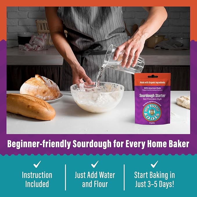 MY RUSTIC ROOTS San Francisco Sourdough Starter Culture ??All Natural & Organic Sourdough Bread Starter - Beginner Friendly - Perfect for Baking Delicious Homemade Artisan Bread, Pizza & More - 12g