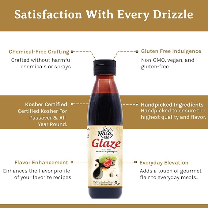 De La Rosa Balsamic Glaze, Vegan, KOSHER FOR PASSOVER, Non-GMO & Gluten Free, Great for Salad Dressing, Marinades, Toppings & More, Made from Balsamic Vinegar of Spain, 8.45 Oz (Pack of 1)