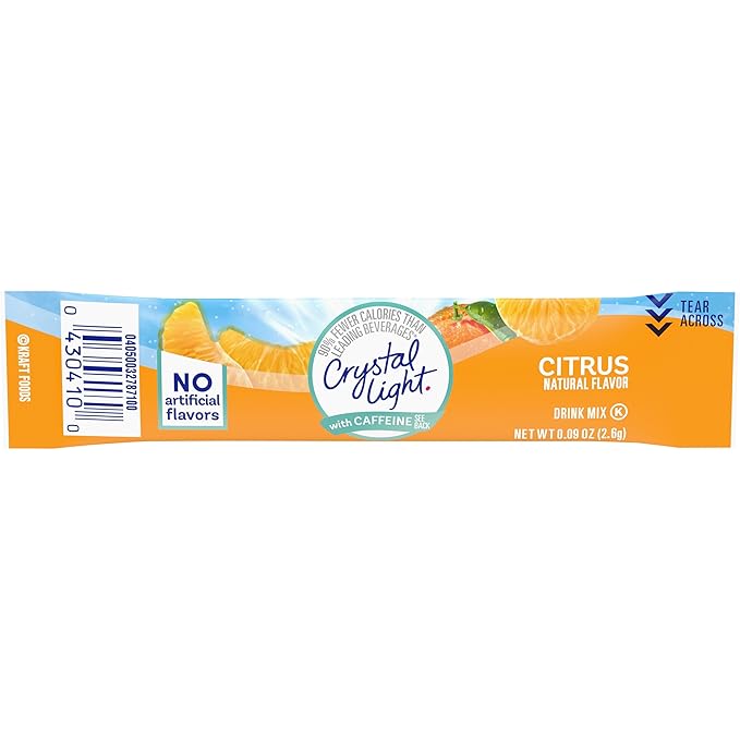 Crystal Light Citrus Naturally Flavored Powdered Drink Mix with Caffeine, 10 ct On-the-Go-Packets