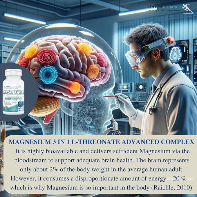 Kappa Nutrition Magbrain??Magnesium L-Threonate Plant-Based, 420mg Elemental Magnesium (3 Capsules) from 2,253mg, 120 Vegan Capsules, Brain, Sleep & Muscle Support.