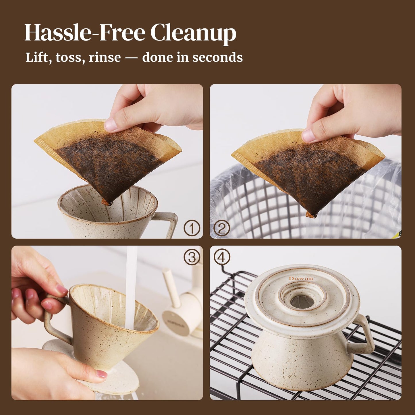 DOWAN Pour Over Coffee Maker, Non-Electric Pour Over Coffee Dripper, Manual Brew Maker, Single Cups