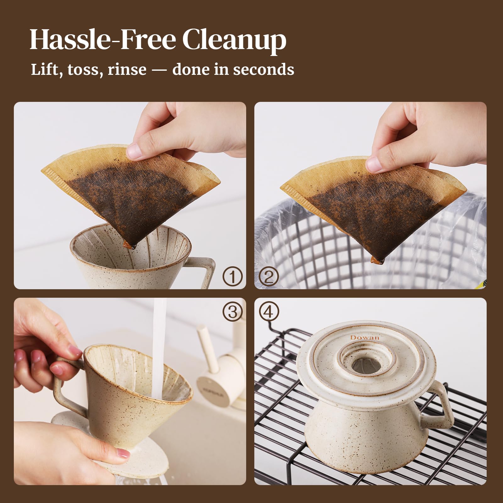 DOWAN Pour Over Coffee Maker, Non-Electric Pour Over Coffee Dripper, Manual Brew Maker, Single Cups