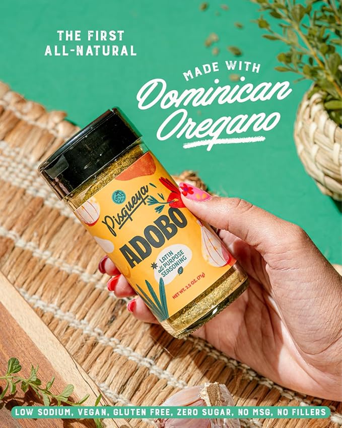 Pisqueya Adobo Multi-Purpose Seasoning, made with Dominican oregano. Low Sodium, No Sugar, No-MSG, Non-GMO, No Preservatives, No Artificial Coloring, No Artificial Flavors, 2.5oz, Pack of 1