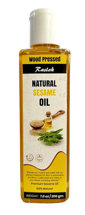 Raslok Pure Natural Sesame Oil 7 Ounces) | Extra virgin | Wood Pressed |For Toasting Coooking | Indian Tasty Twist |
