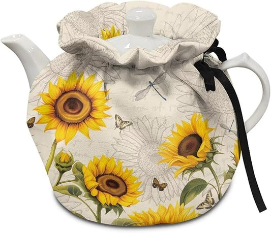 Sunflower Tea Cozy for Teapot Insulated Dragonfly Tea Pot Warmer Home Kitchen Decorative Butterfly Teapot Cozy for Women
