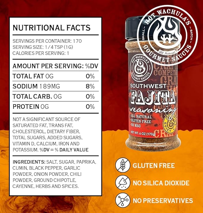 Hot Wachula?™s Southwest Fajita Seasoning | Premium Tex-Mex Seasoning for Grilling and Cooking | All Natural | No Added Fillers | No Silica Dioxide | No MSG | Gluten Free