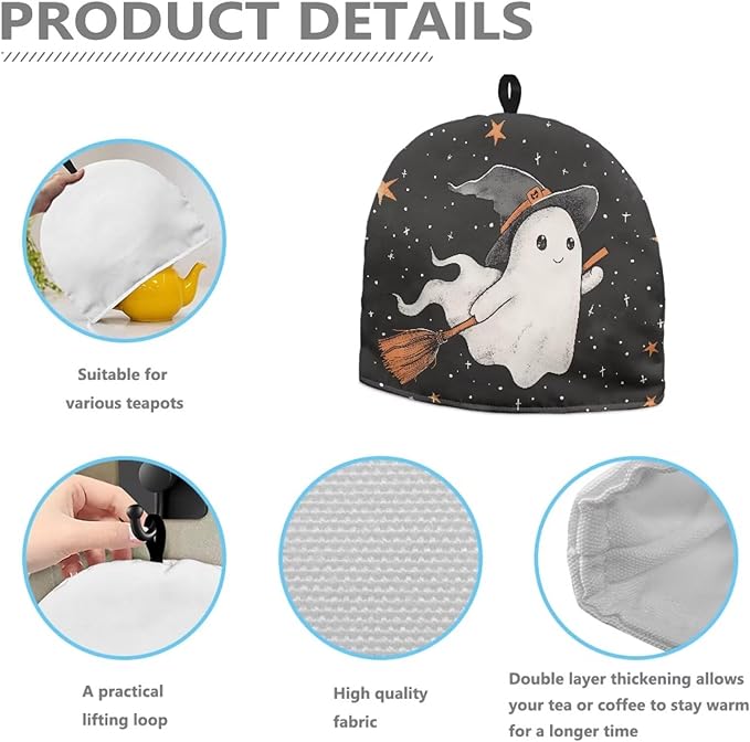 Ghost Tea Cozy for Teapot Insulated All Saints' Day Tea Pot Cozy for Keeping Warm,Reusable Teapot Dust Protector