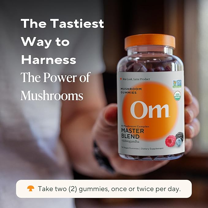 Om Master Blend Mushroom Gummies - Organic Mushroom Supplement with 10 Mushrooms and Ashwagandha ??Support Immunity, Gut Health & Stress Relief, 56 Count (28 Servings), Mixed Berry Flavor