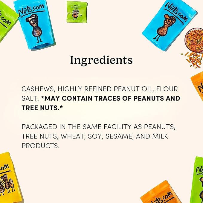 Nuts.com ??Roasted Cashews (Salted Single Serve) ??Creamy & Savory Flavor, Healthy Snack for Adults & Kids, Good Source of Protein, Fiber, Calcium, Iron & Healthy Fats ??Vegan & Gluten-Free ??24 Pack