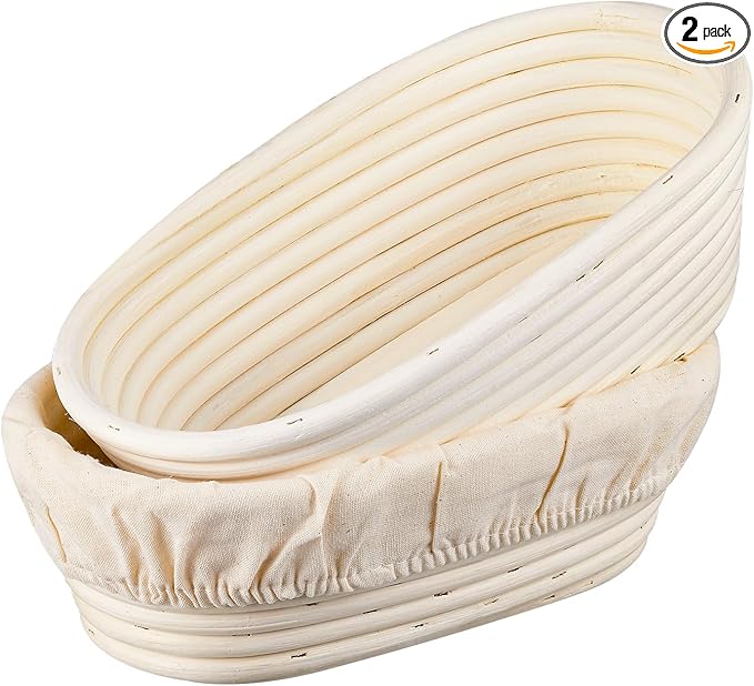 Banneton Bread Proofing Basket - 10 inch Banneton Basket Sourdough Proofing Baskets Set of 2 Oval Proofing Bowls with Liners for Professional & Home Artisan Sourdough Bread Baking Supplies
