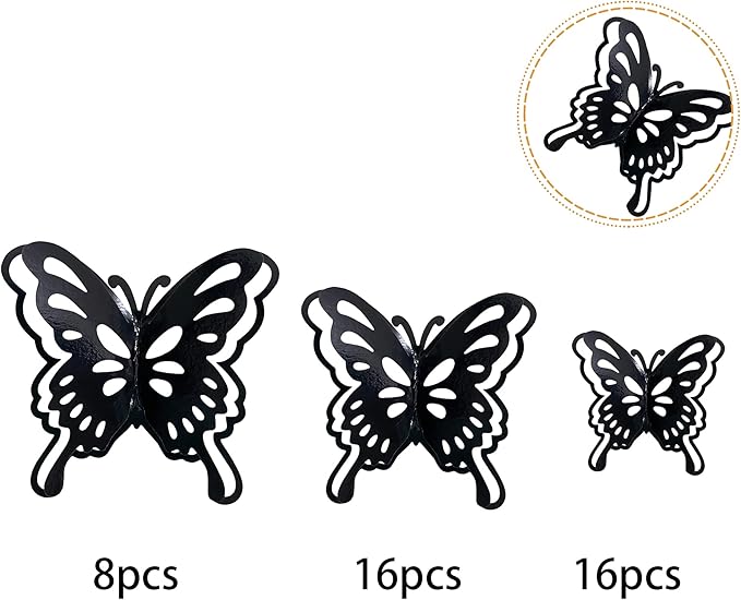 40 PCS Black Lively 3D Butterfly Cupcake Toppers Hollow Art Butterfly Cake Topper Decorations for Baby Shower Wedding Anniversary Kids Birthday Party Supplies Mixed Size