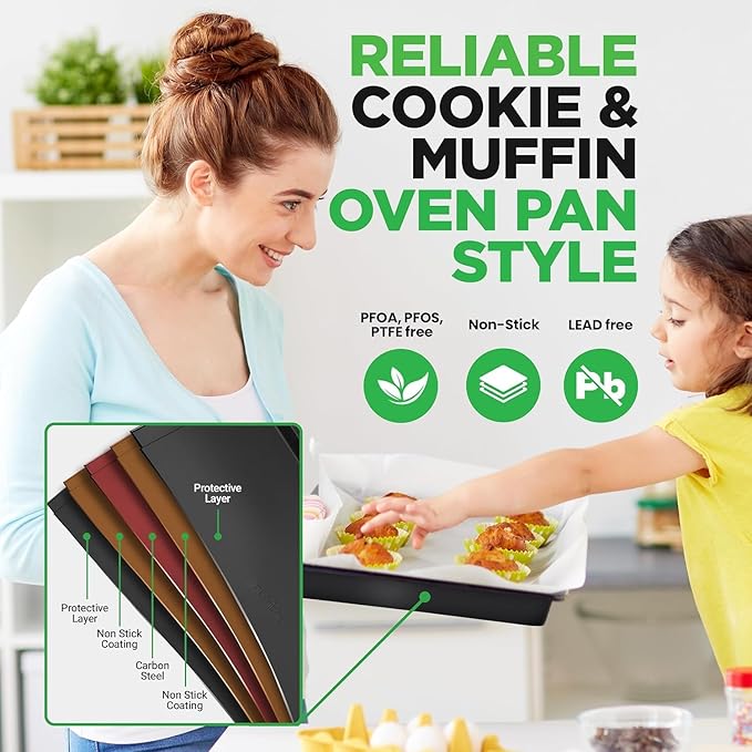 NutriChef 10-Piece Non-Stick Baking Set – Heavy-Duty Carbon Steel Bakeware Set w/ Cookie Sheets, Muffin Pan, Roasting Pan, Cake Pan, Baking Tray, Pizza Pan – Effortless Food Release & Easy Cleanup