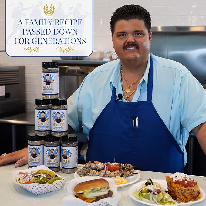 Pappa Gyros All Purpose Greek Seasoning Blend No MSG | Large Shaker 7.5 Oz | Authentic Mediterranean Spices | All Natural Savory Herb & Spice Mix | Lamb, Chicken, Turkey, Souvlaki, Kebab, Salad, Gyro