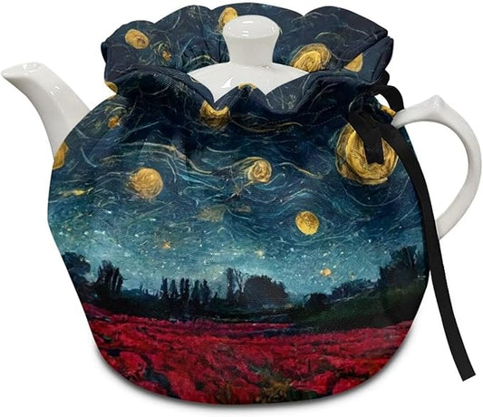 Art 3D Print Tea Cozy for Teapot Insulated Tea Cosy Breakfast Pot Dust Cover Kettle Tea Cozies with Drawstring for Home Kitchen Garden D챕cor