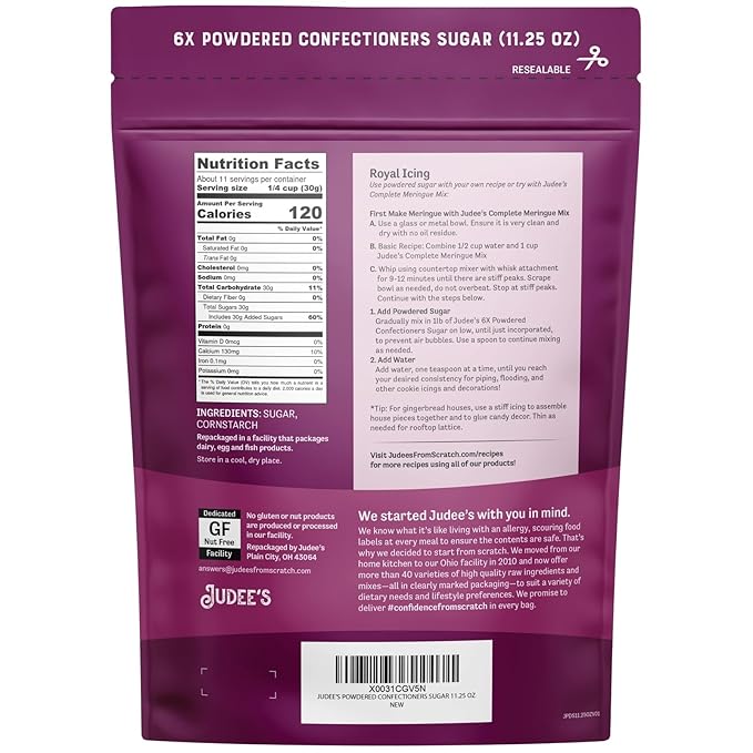 Judee?™s 6X Powdered Confectioners Sugar 11.25 oz - 100% Non-GMO, Gluten-Free, and Nut-Free - 6X Size Perfect for Icings, Frostings, and Dusting Baked Goods