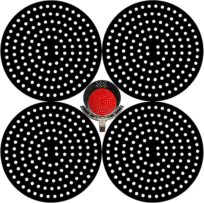 Air Fryer Liners, Dia 8" Air Fryer Silicone Liners, Reusable Silicone Air Fryer Liners Pack 4, Kitchen Air Fryer Accessories & Airfryer Accessory Parchment Replacement, Basket Lines Black