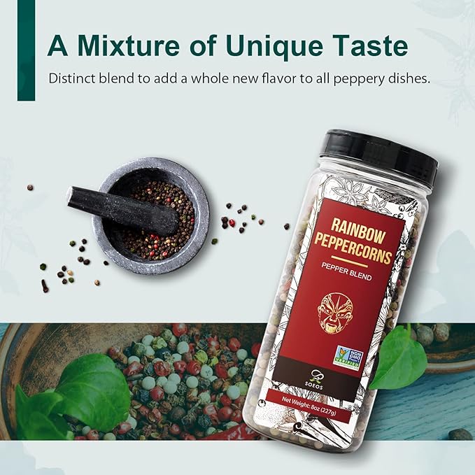 Soeos Rainbow Peppercorns, 16oz (Pack of 2), Non-GMO, Kosher, Packed to Keep Peppers Fresh, Peppercorn for Grinder Refill, Whole Peppercorns